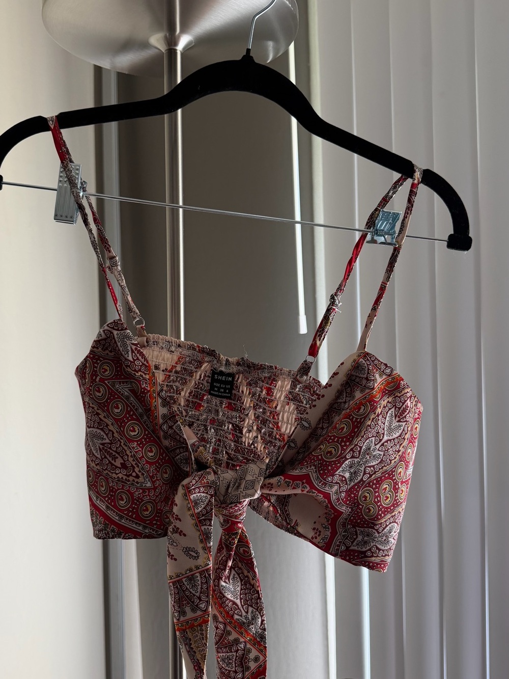 SHEIN Pink Paisley Tie-Front Camisole